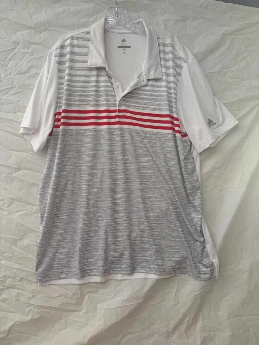 adidas Men’s White, Gray & Red Striped Golf Polo